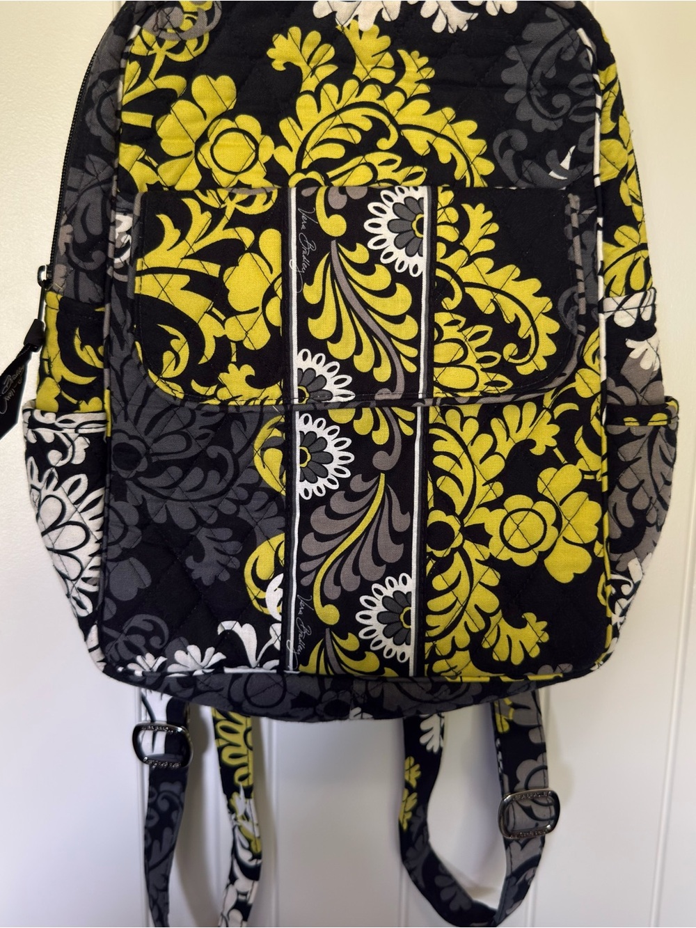 Vera Bradley Quilted Baroque Floral Small Backpack in Yellow, Black & Gray